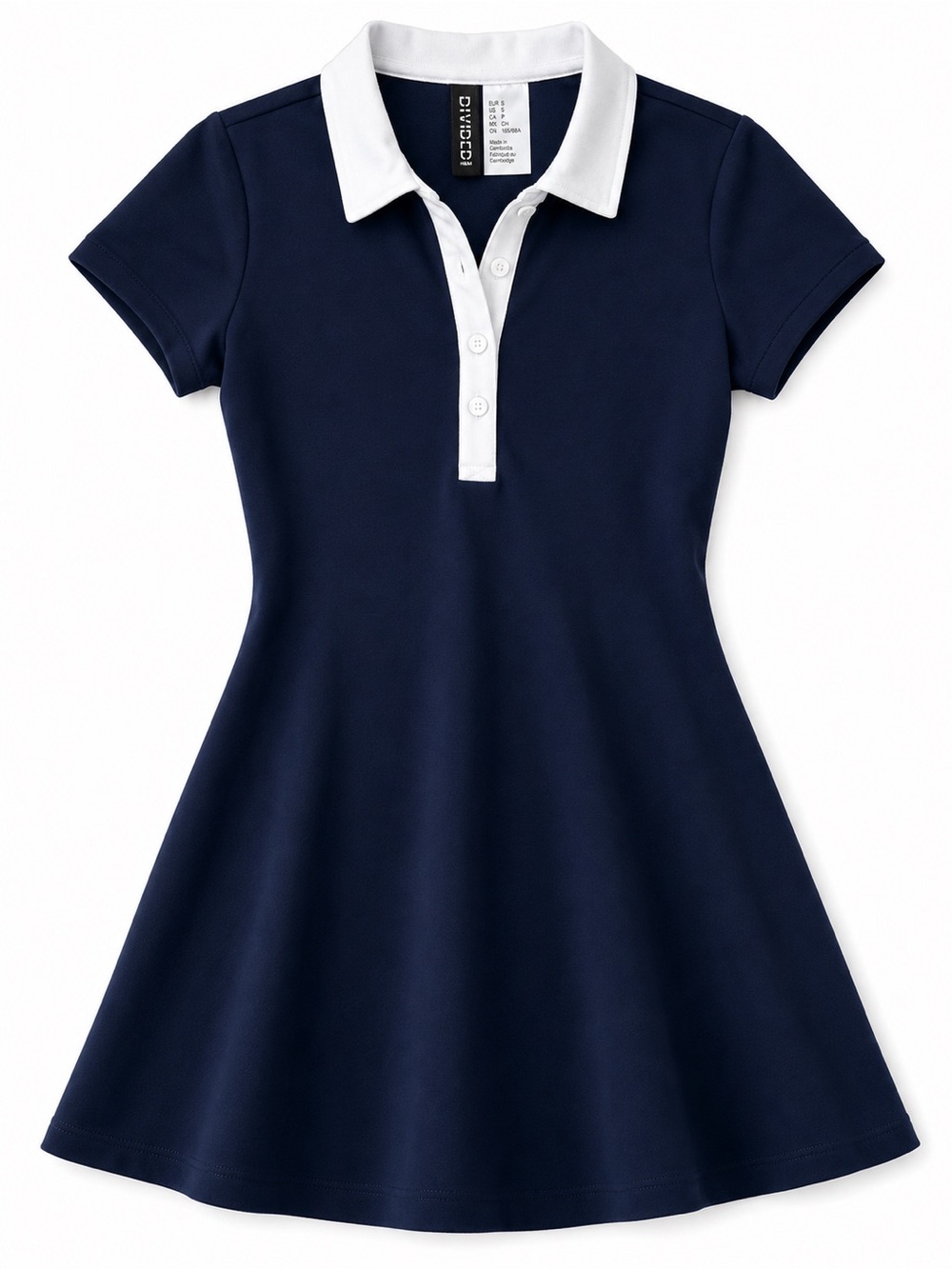 Divided Navy Dress with White Polo Collar